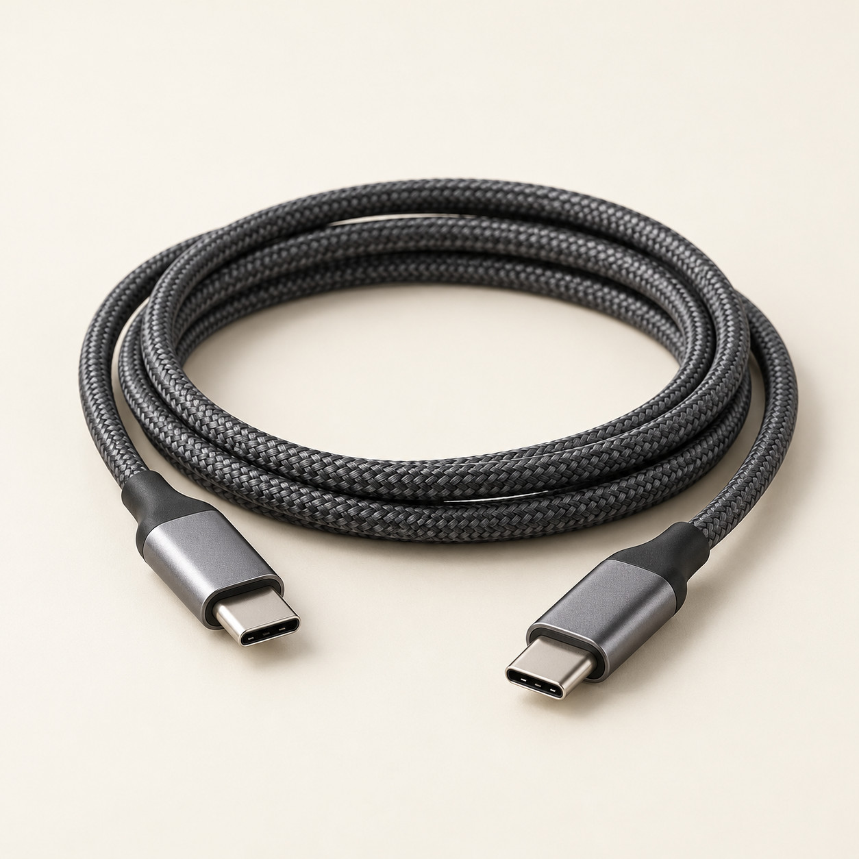 AI-generated image showing two USB-C cable ends; verify cable specifications before choosing.